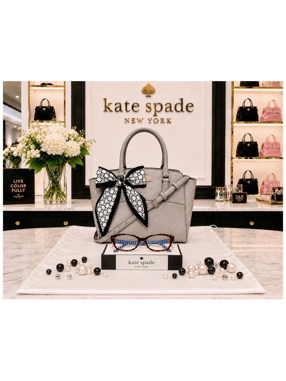 Kate Spade. 4 Piece Set: Jeanne Satchel with Free Eyeglasses, Scarf & Dust Bag.